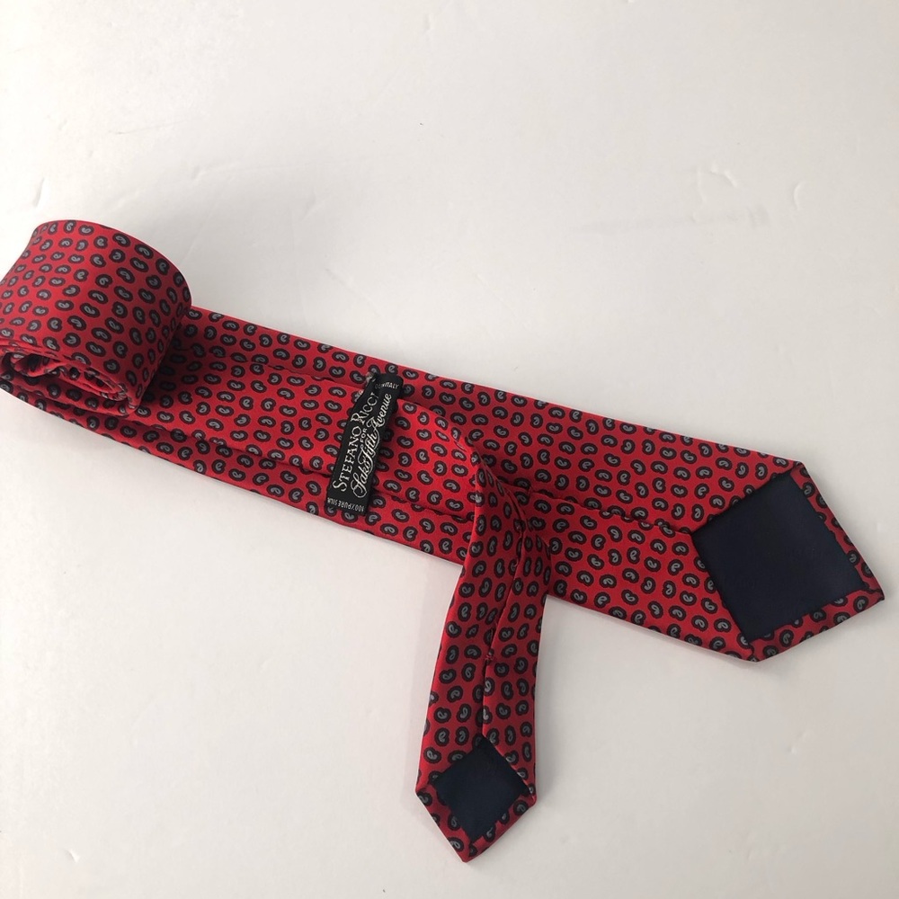 STEFANO RICCI Mens Silk Neck Tie ITALY LUXURY Red Gray Paisley 100% Silk